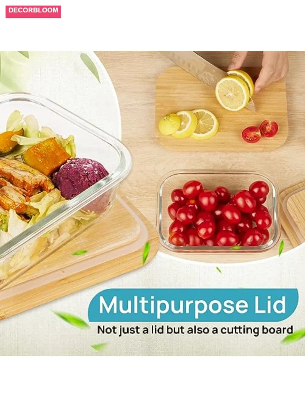 4pc Glass Food Storage Containers with Bamboo Lids, Meal Prep, Microwave & Oven